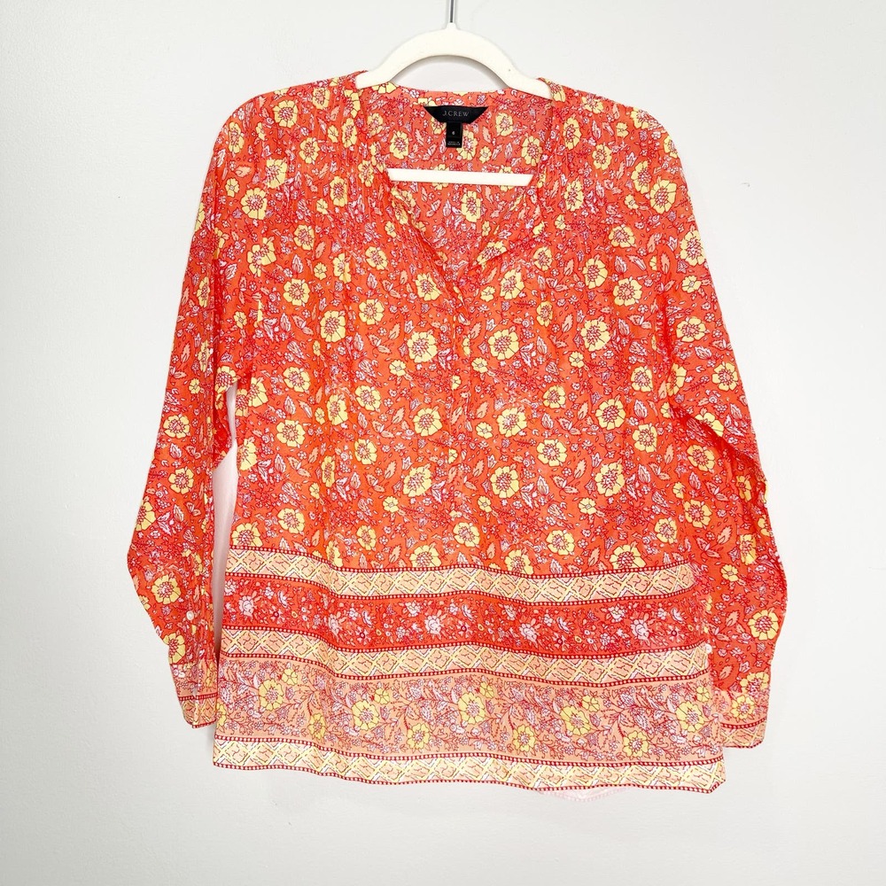 J. Crew Red Floral V-Neck Blouse